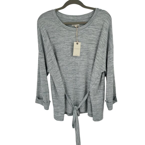 Lucky Brand Womens Grey Tie Front shirt top Size Large Knit Pullover new - Picture 2 of 11